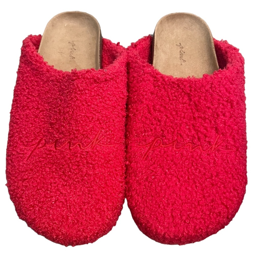 Victoria’s Secret - PINK Red Sherpa Clog Like Slippers with Hard Sole